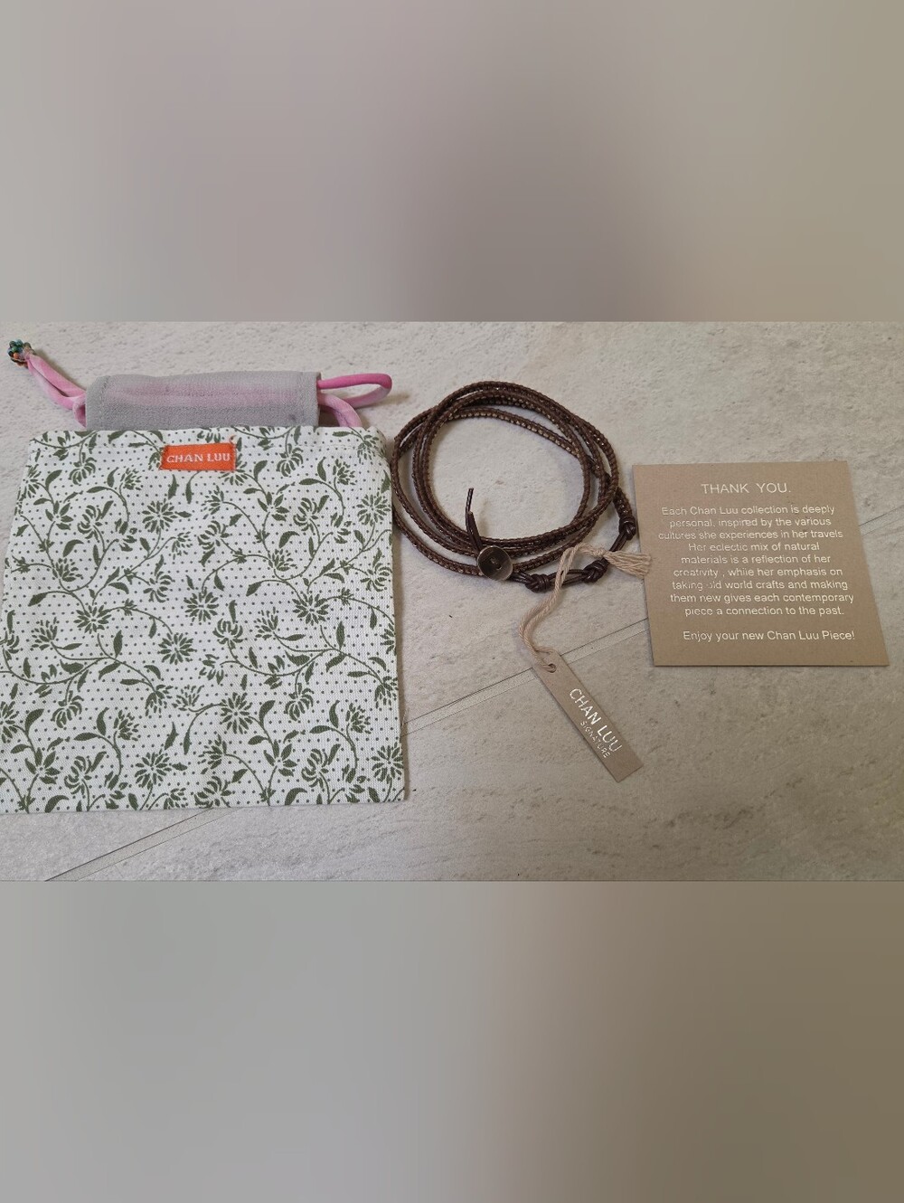 CHAN LUU Brown Braided Leather Wrap Bracelet with Button Closure